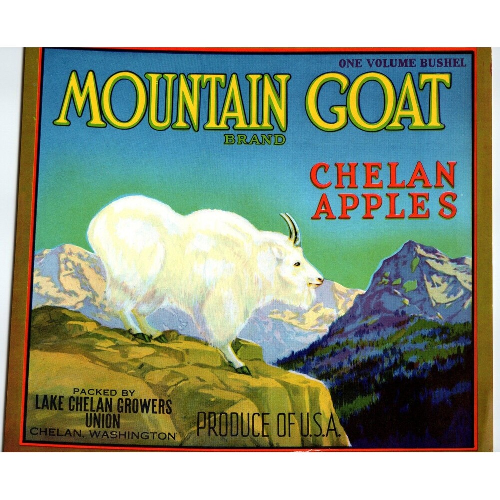 Mountain Goat Apples Crate Label 1940s Vintage Original Chelan Washington